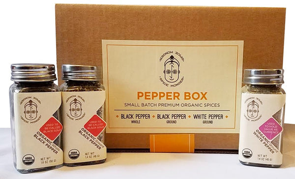 Pepper Box - Black Pepper Whole & Ground , White Pepper Whole